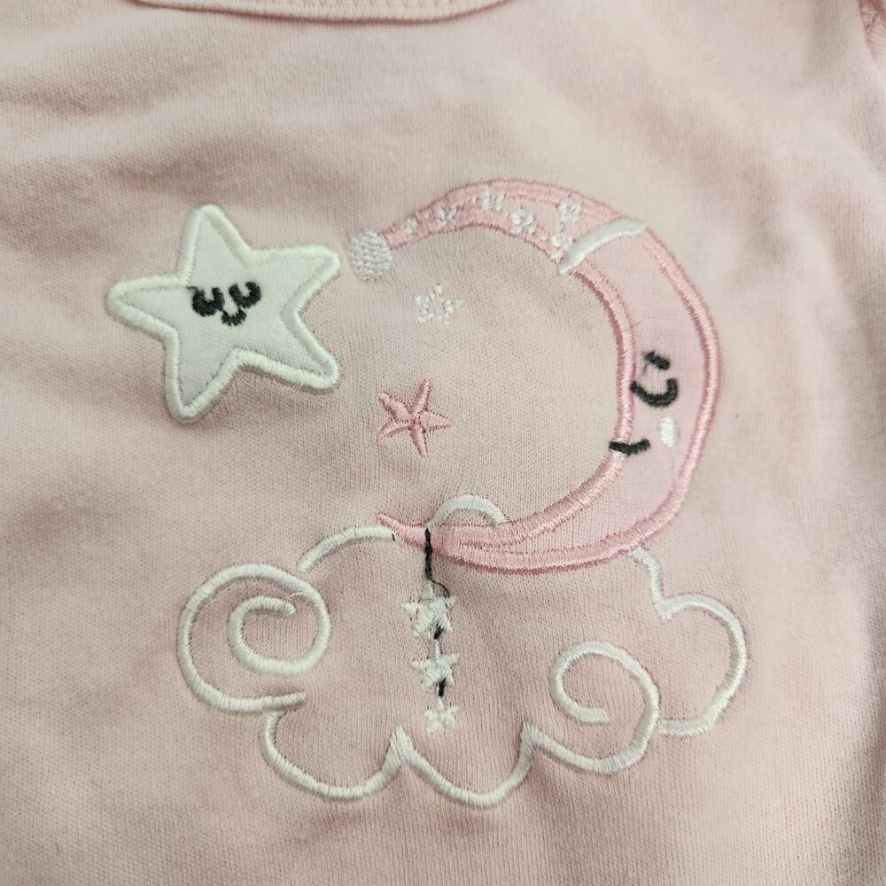 Star Moon Cloud Pink White Embroidery 3 To 6 Month Infant One Piece Bodysuit - Picture 3 of 6